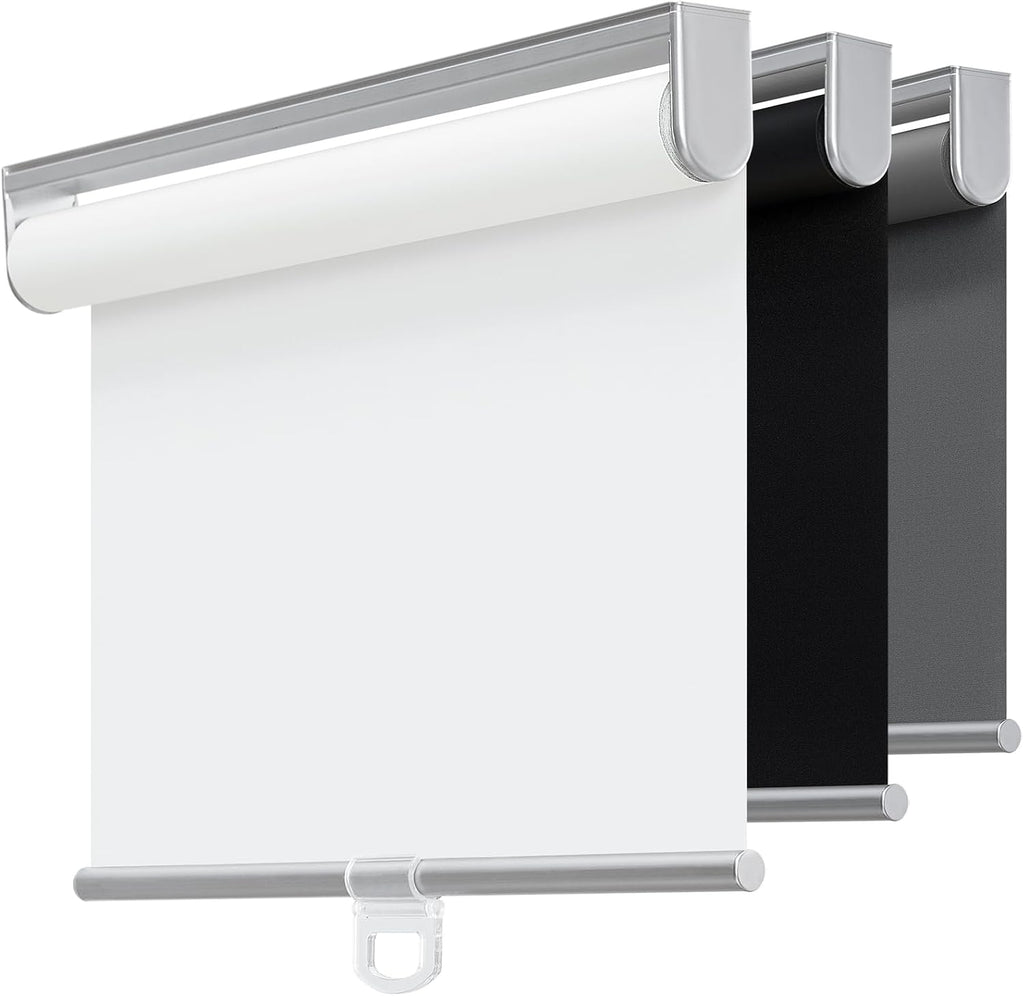 Cordless 100% blackout roller shades for windows, UV protection pull down shades, room darkening door blinds thermal insulated fabric for home office and bedroom (14" W x 72" H, White)
