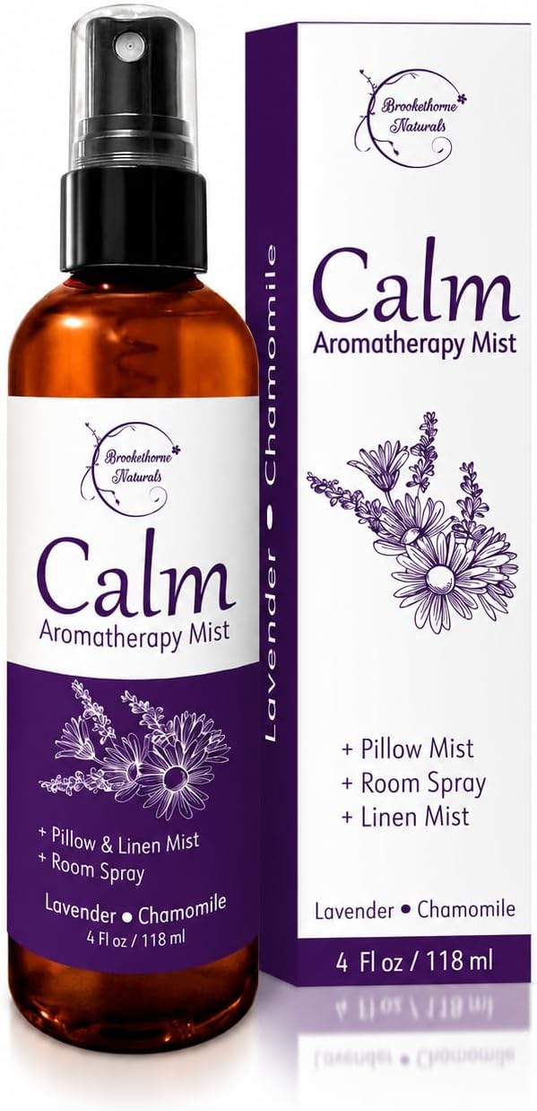 Calm Aromatherapy Mist | Lavender Pillow Spray 4oz | Lavender & Chamomile Essential Oil room, linen & bed spray | Calming scent for Relaxation & Sleep | Paraben-free, made in USA