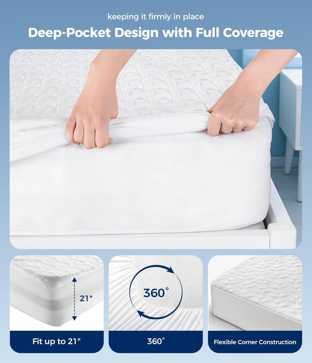 Queen Waterproof Mattress Protector, Breathable Cooling Bed Cover | 100% Waterproof TPU, Noiseless 3D Air Fabric, Soft Mattress Pad, 8"-21" Deep Pocket, Machine Washable, OEKO-TEX Safe - view 4