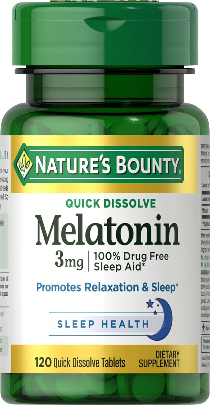 Melatonin, Promotes Relaxation & Sleep, 100% Drug Free Sleep Aid, 3 mg, 120 Quick Dissolve Tablets