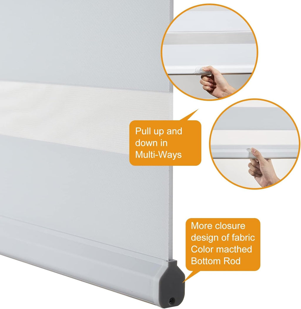 Cordless Zebra Blinds for Windows, Roller Shades for Windows (34.5" W x 64" H, White) Dual Layer Fabric for Day and Night,Room Darkening Shades for Home, Office, Bedroom and Living Room - view 3