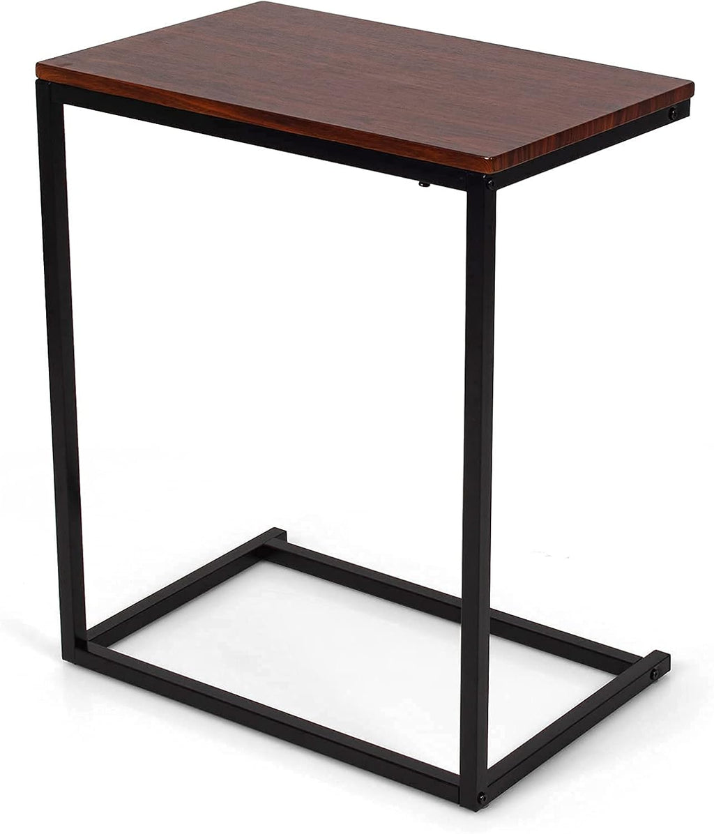 C Shaped End Table, Couch Sofa Side TV Tray for Coffee Snack Laptop, Vintage Bedside Table for Living Room, Bedroom