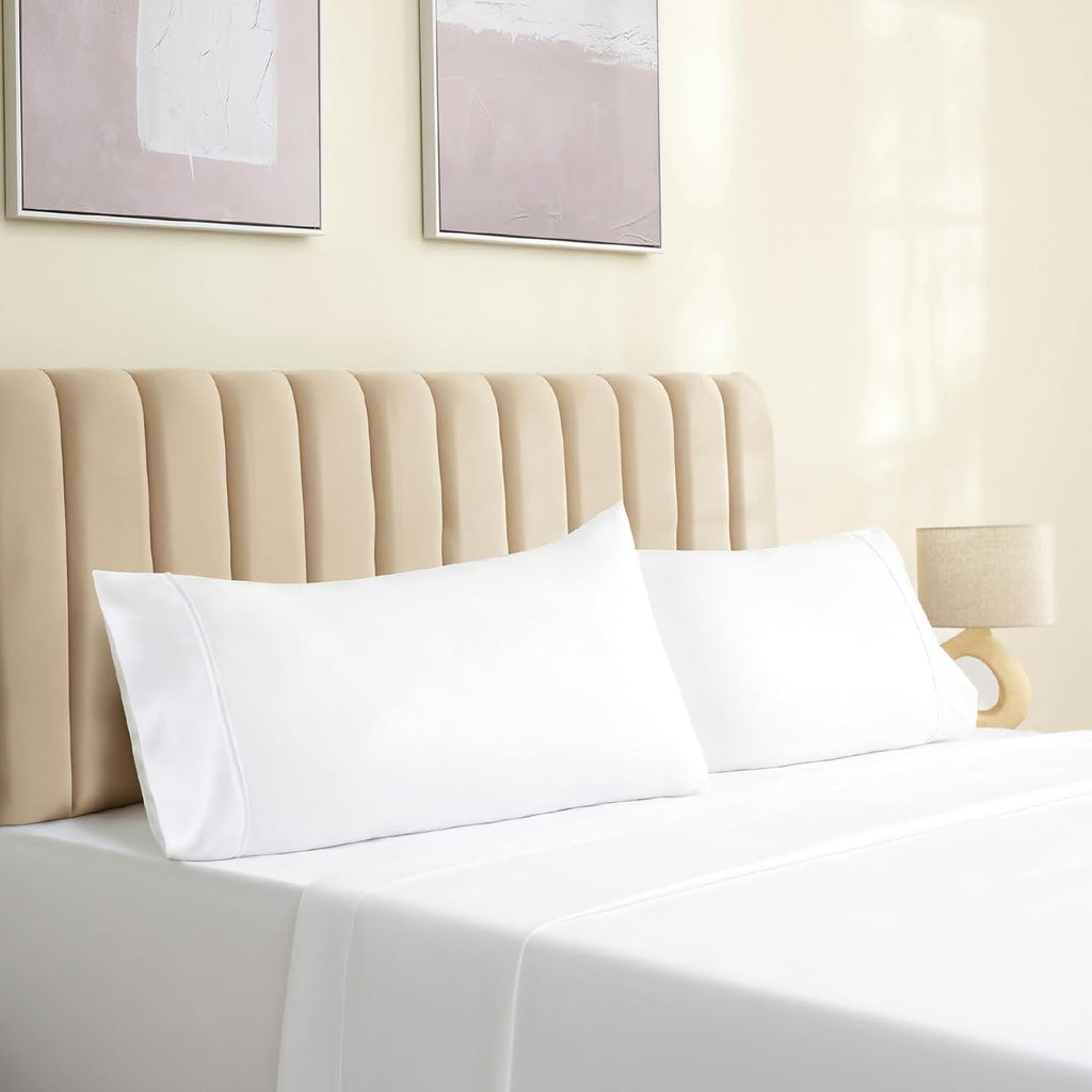 Pillow cases 2 pack - eco friendly wrinkle free cooling pillow cases with satin trim - machine washable hotel bedding silky soft - White Standard/Queen - view 6