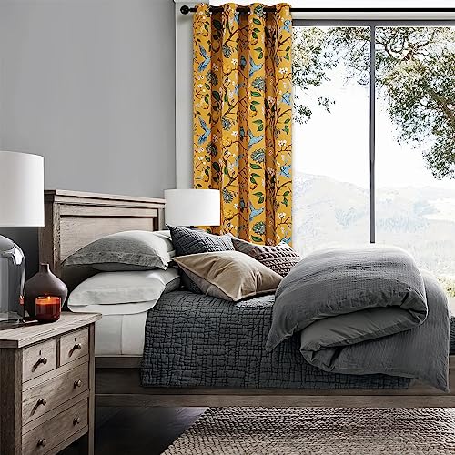 Bright Yellow Kitchen Valances 24 Inches Long Vintage Botanical Garden Hummingbird Thermal Insulated Faux Silk Grommet Blackout Small Window Curtains for Track Laundry Kitchen Camper 2 Panels - view 6