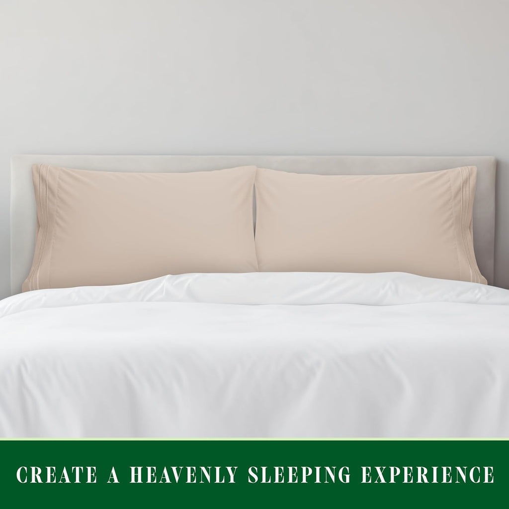 Luxury Ultra-Soft 2-Piece Pillowcase Set - 1500 Premium Hotel Quality Microfiber Double Brushed - Wrinkle Resistant, Standard/Queen, Cream/Tan - view 3