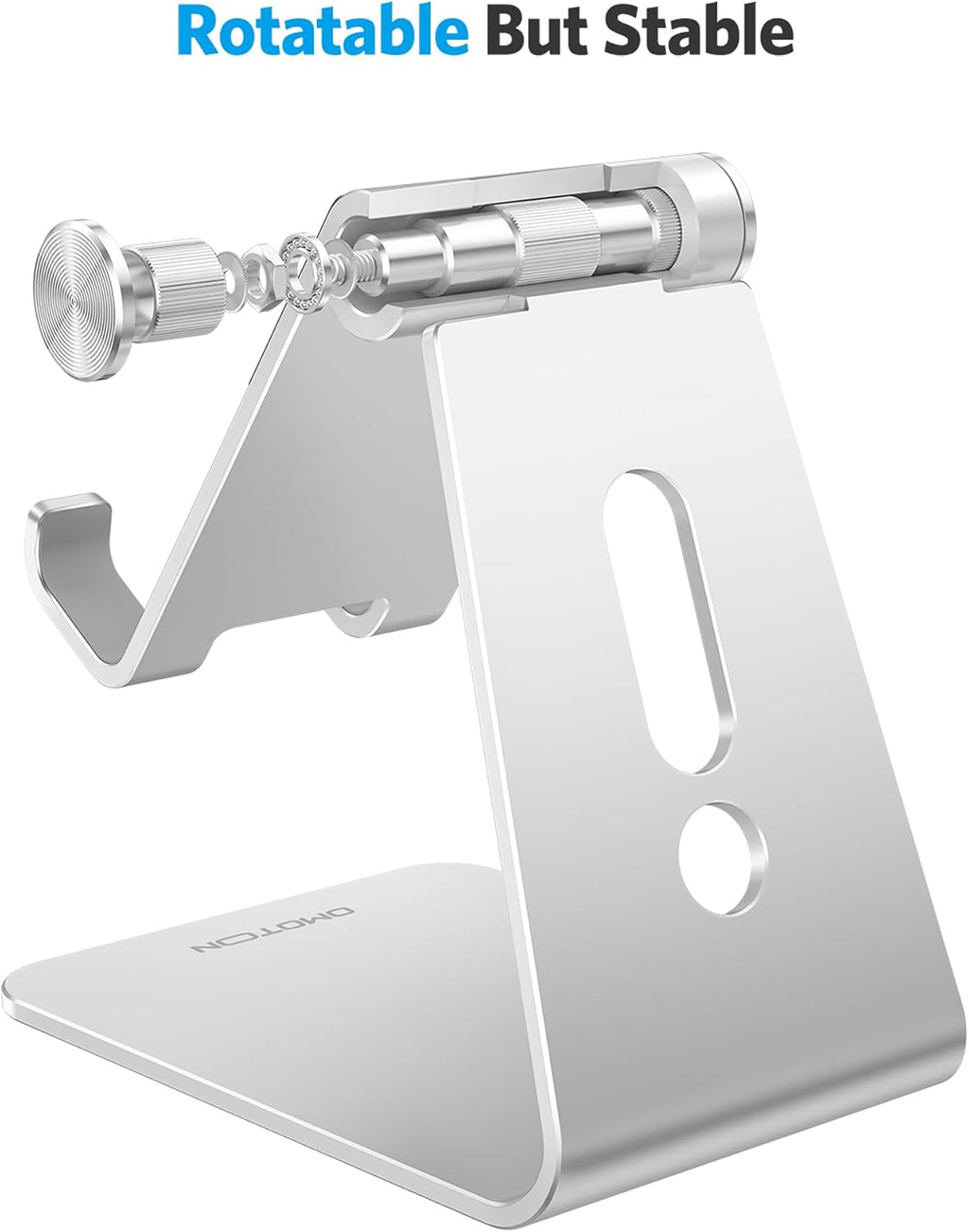 C2 Adjustable Aluminum Cell Phone Stand with Charging Cutout, Silver | Sturdy 3mm Base with Non-Slip Silicone Pads, Multi-Angle, Works with 19mm Thick Cases Smartphones, Desktop Recording Facetime - view 7