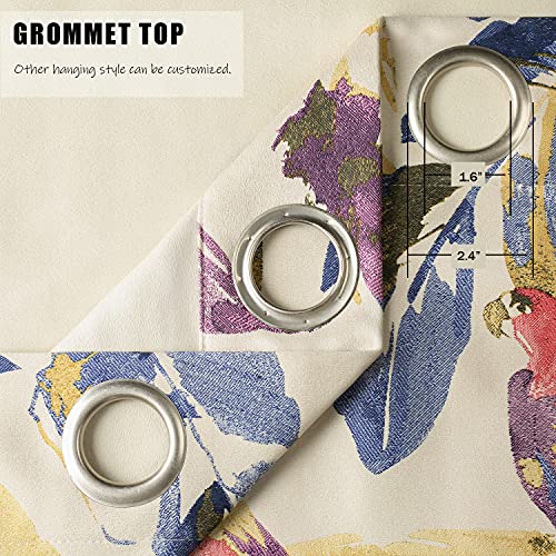 Blackout Curtains for Sliding Door, Abstract Print Plant Pattern Grommet Full Room Darkening Linen Window Drapes for Studio Office, 2 Panels, Purple and Yellow, 52 x 84 - view 5