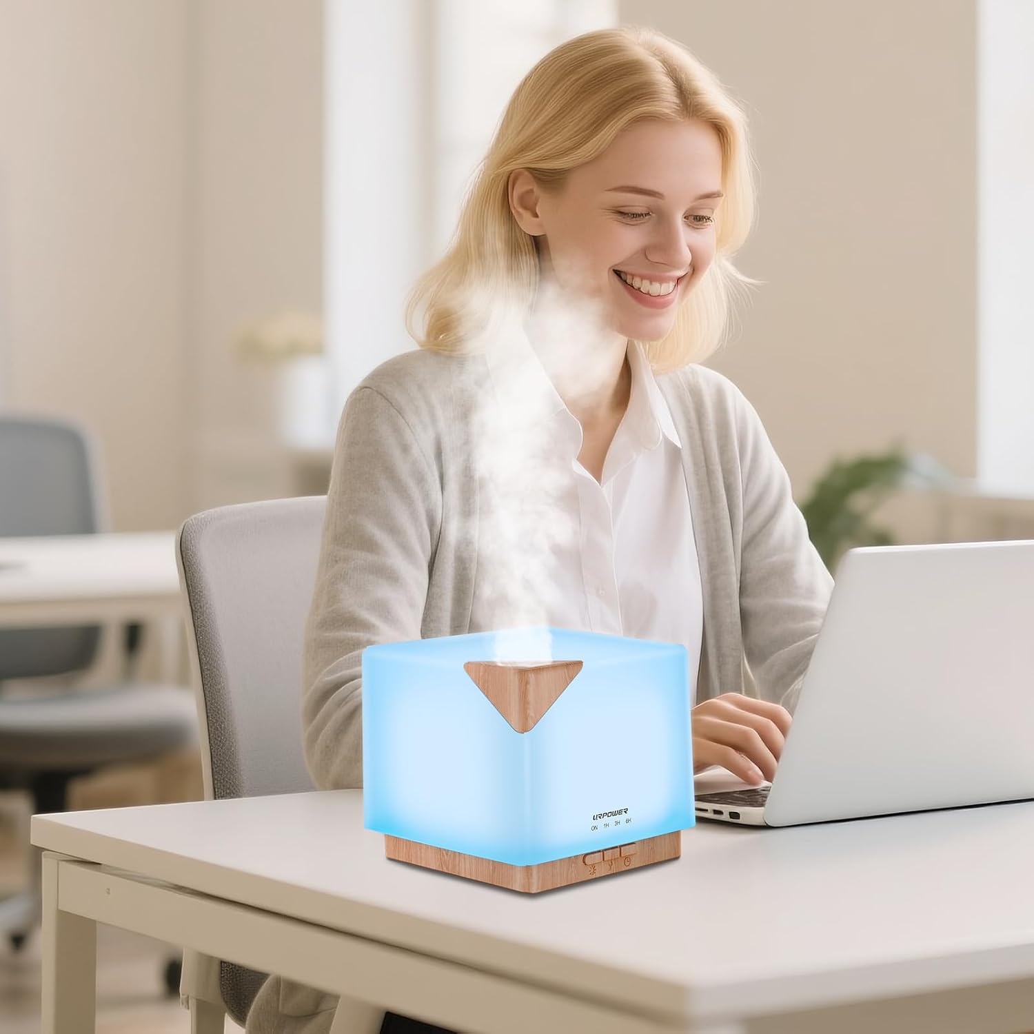 Aromatherapy Essential Oil Diffuser Humidifier, 700ml Large Capacity Modern Ultrasonic Aroma Diffusers Running 20+ Hours with Adjustable Mist Mode/4 Timer Settings for Home Office Study - view 7