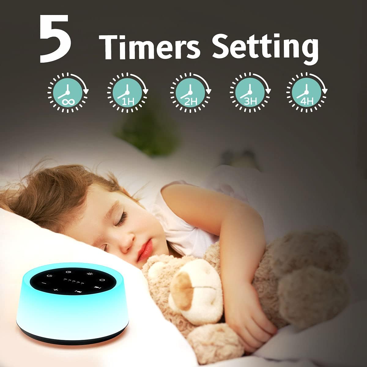 Sound Machine and White Noise Machine with 30 Soothing Sounds 12 Colors for Kids Adult Baby Night Light with Memory Function for Home Office (Black) - view 5