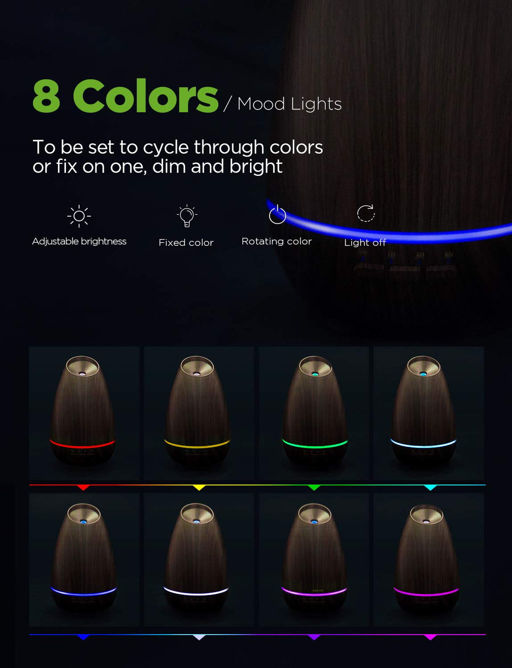 Essential Oil Diffusers, 400ml Aromatherapy Diffuser for Essential Oils Cool Mist Humidifier with 4 Timer Adjustable Mist Waterless Auto-Off for Home Office Bedroom, Brown Wood Grain - view 7