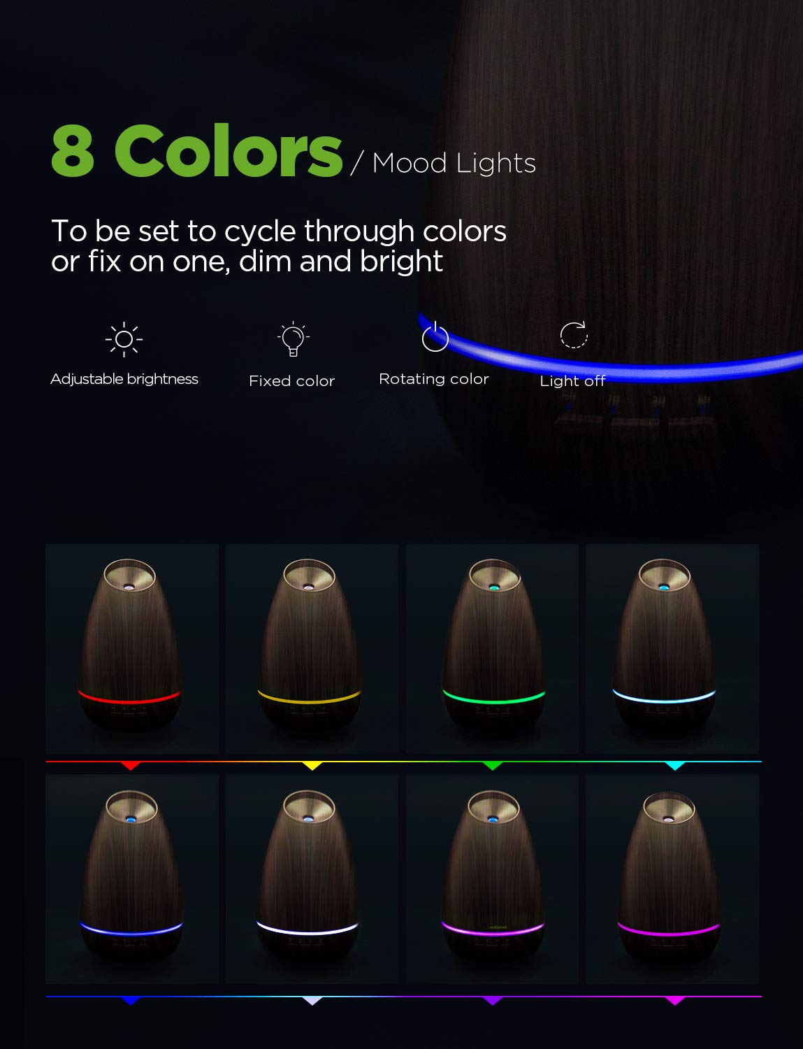 Essential Oil Diffusers, 400ml Aromatherapy Diffuser for Essential Oils Cool Mist Humidifier with 4 Timer Adjustable Mist Waterless Auto-Off for Home Office Bedroom, Brown Wood Grain - view 7
