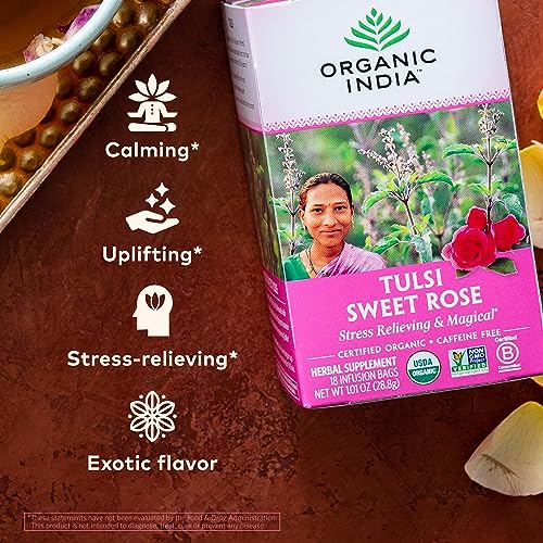 Tulsi Sweet Rose Herbal Tea - Holy Basil Leaf, African Basil, Chamomile, Lemon Myrtle, Stress Relieving, Caffeine Free - 18 Bags, 6 Pack - view 4