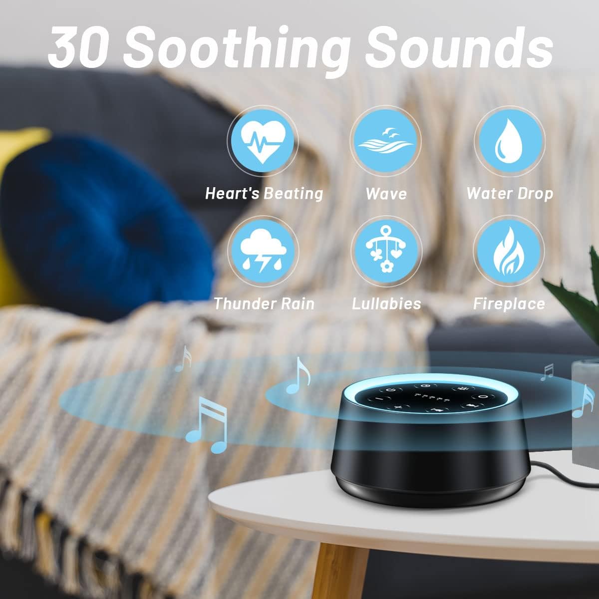 Sleep Sound Machine White Noise Machines with 30 Soothing Sounds 12 Adjustable Night Light 10 Adjustment Brightness 32 Levels of Volume 5 Timers and Memory Function Home Travel Office - view 2