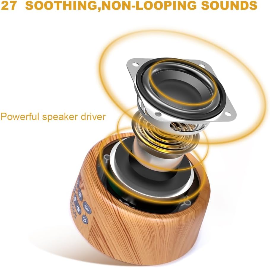 Sleep Sound Machine - White Noise Machine with 27 Soothing Sounds for Sleeping & Relaxation, Timer Settings,Sleep Therapy for Families, Home,Office,Travel.Wood Grain - view 3