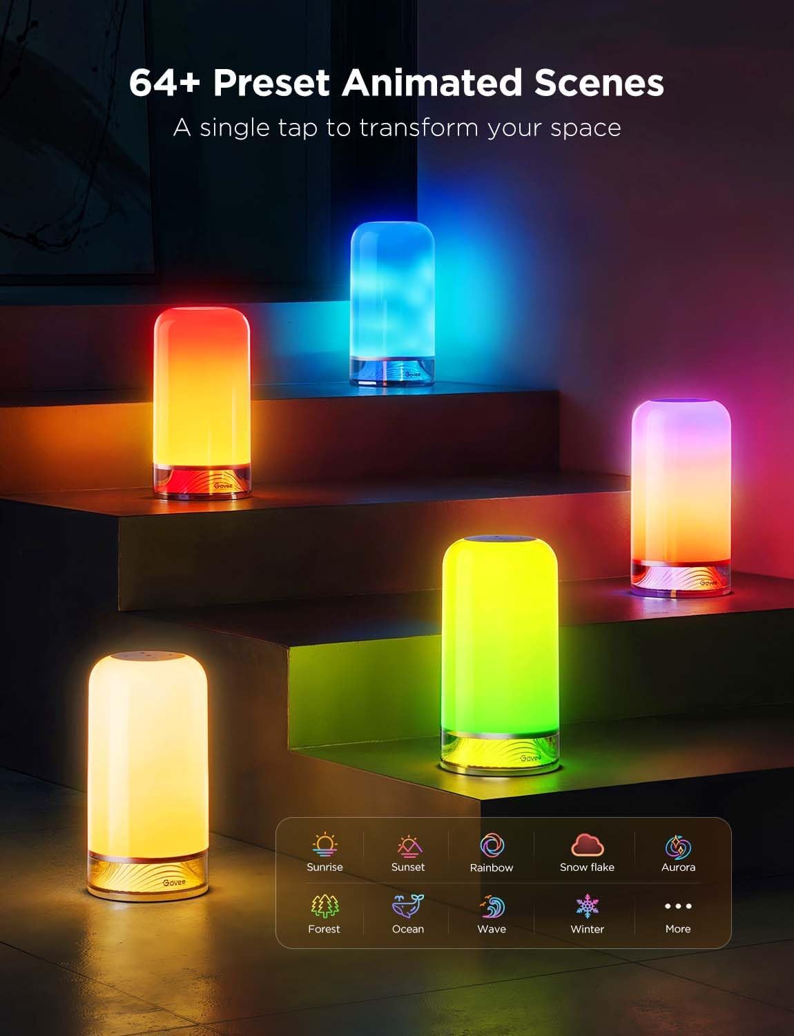 RGBIC smart table lamp 2, touch bedside small table lamp (corded) | LED desk lamp compatible with SmartThings, Matter, Alexa, nightstand lamp for bedroom living room night light, 64 scene modes - view 3