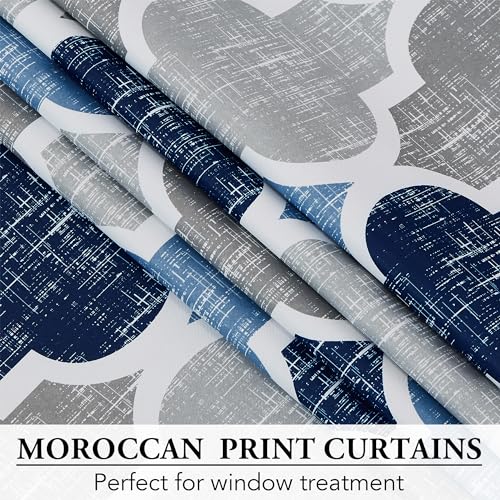 Moroccan 100% Blackout Curtains Bedroom Blue Grey 50x63 2 Panels - view 4