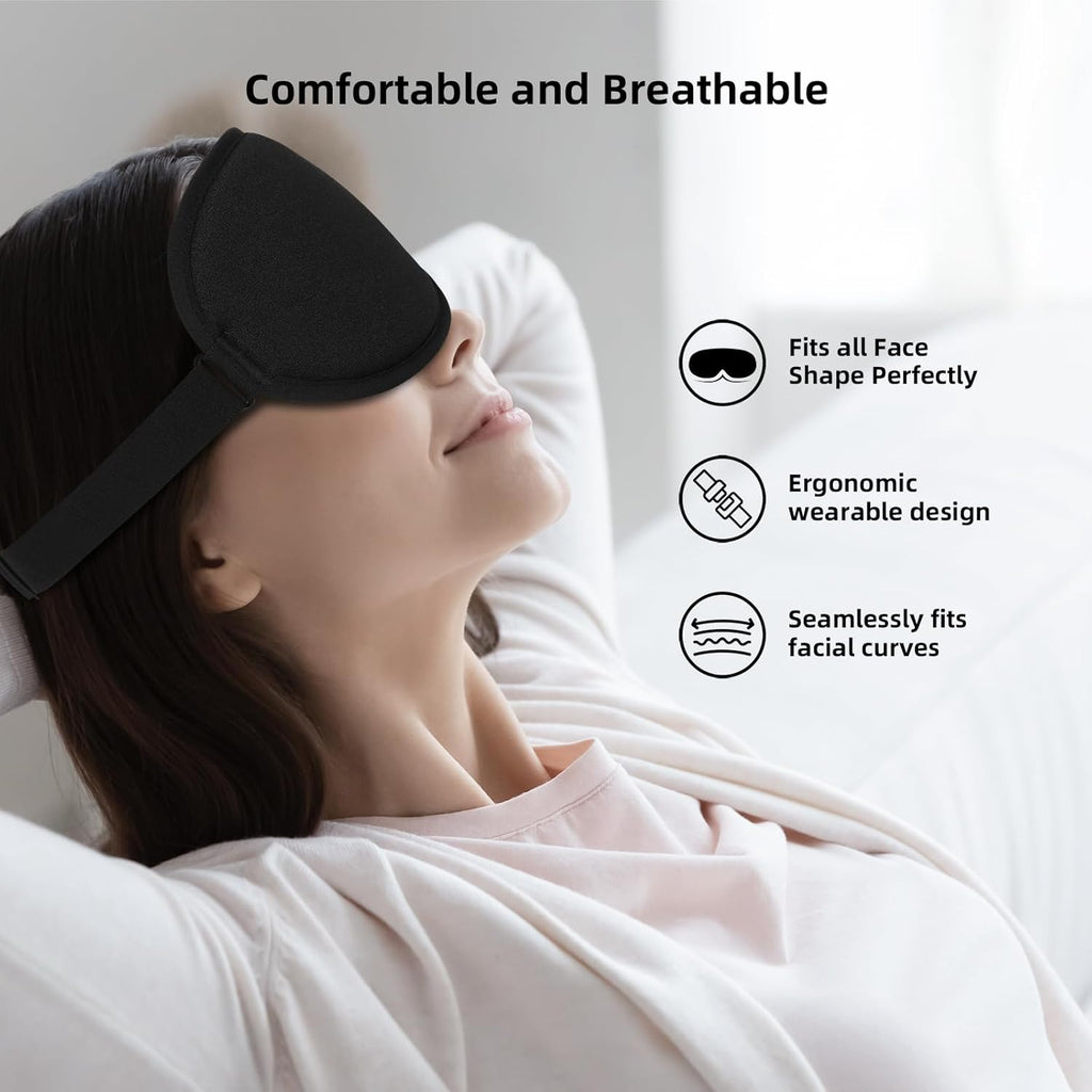 Sleep mask, 3D contoured sleeping mask, 99% light blocking eye mask, zero eye pressure cup blindfold for men women, with adjustable strap for sleeping, yoga, traveling, black - view 4