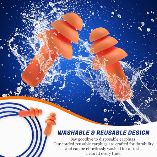 Quality Reusable Earplugs 100 Pair - 25dB Corded Silicone Ear Plugs for Shooting Construction Work Ear Plugs Motorcycle Range Hunting Hearing Protection Ear Protection for Mowing Earplugs Reusable - view 5