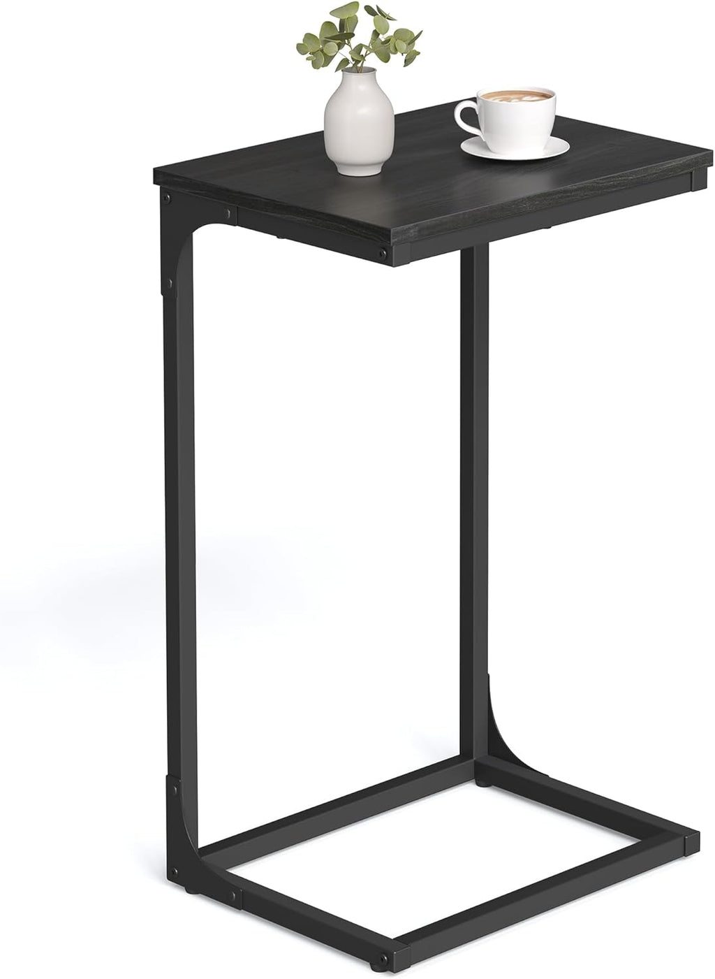 C-Shaped End Table, Side Table for Sofa, Couch Table with Metal Frame, Small TV Tray Table for Living Room, Bedroom, Ebonized Oak Finish and Black ULET353B42