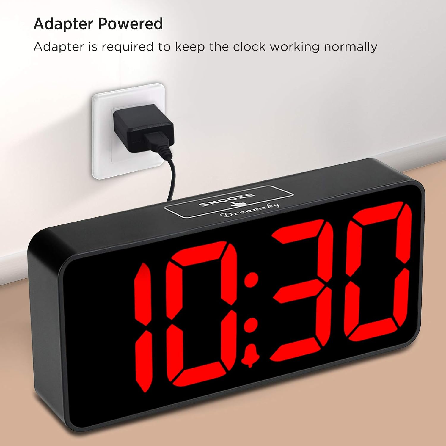 Large digital alarm clock big number for seniors/visually impaired | 9 inches electric clocks for bedroom, jumbo display fully dimmable brightness, USB ports, adjustable alarm volume - view 2