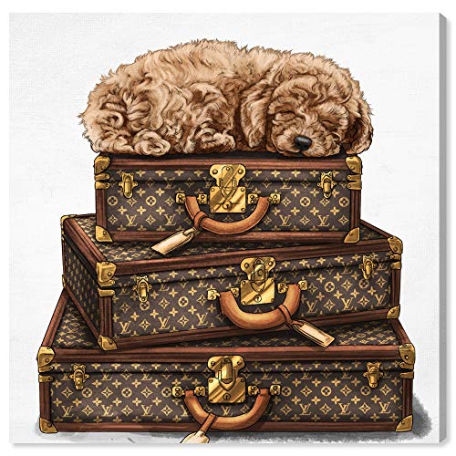 The Oliver Gal Artist Co. Fashion and Glam Wall Art Canvas Prints 'Sleeping Poodle' Travel Essentials Home Décor, 12 in x 12 in, Brown, White