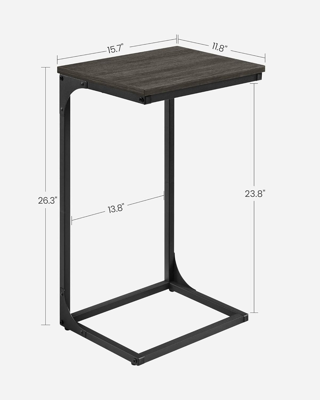 C-Shaped End Table, Side Table for Sofa, Couch Table with Metal Frame, Small TV Tray Table for Living Room, Bedroom, Ebonized Oak Finish and Black ULET353B42 - view 3