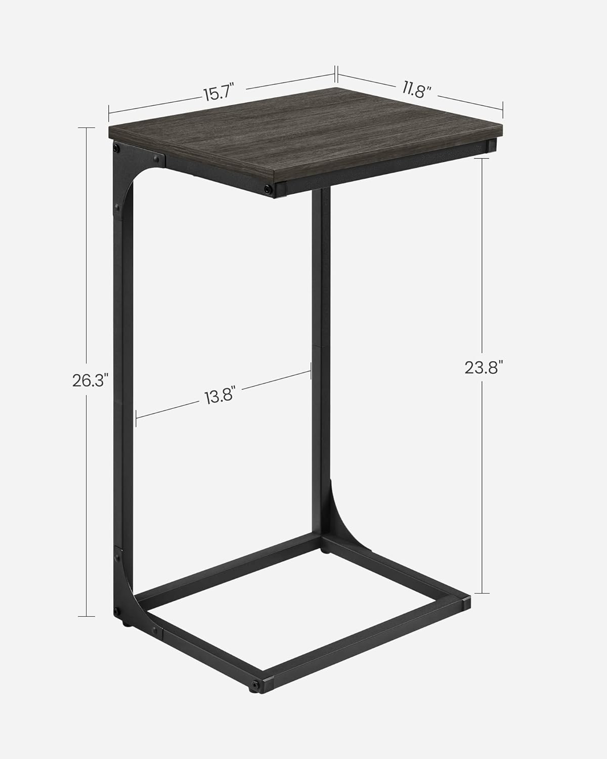 C-Shaped End Table, Side Table for Sofa, Couch Table with Metal Frame, Small TV Tray Table for Living Room, Bedroom, Ebonized Oak Finish and Black ULET353B42 - view 3