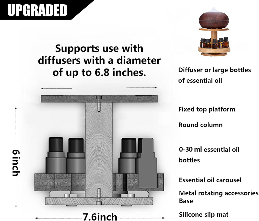 Bamboo Essential Oil Organizer 2-Tier Carousel Holder | Bamboo Material, Fits 5 ml to 30 ml Essential Oil Bottles, Suitable for Home and Office Spaces - view 2