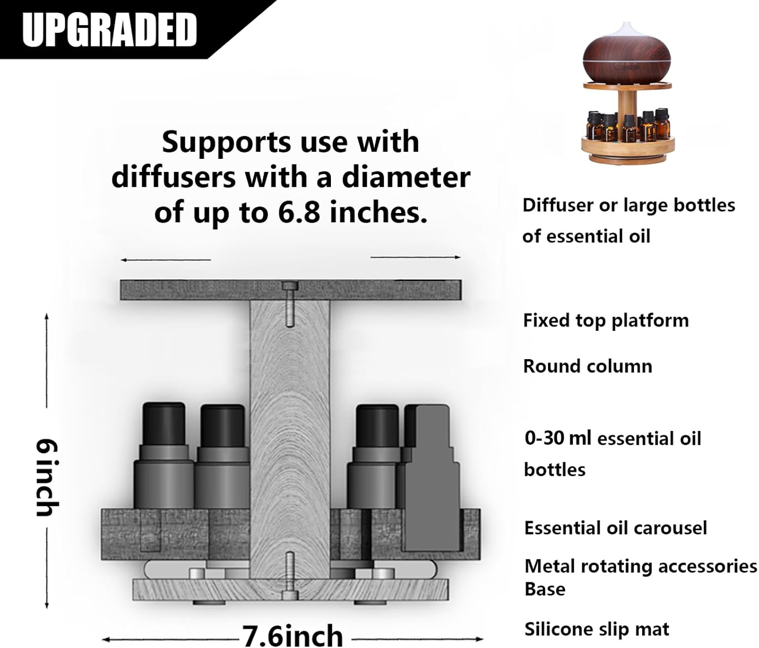 Bamboo Essential Oil Organizer 2-Tier Carousel Holder | Bamboo Material, Fits 5 ml to 30 ml Essential Oil Bottles, Suitable for Home and Office Spaces - view 2