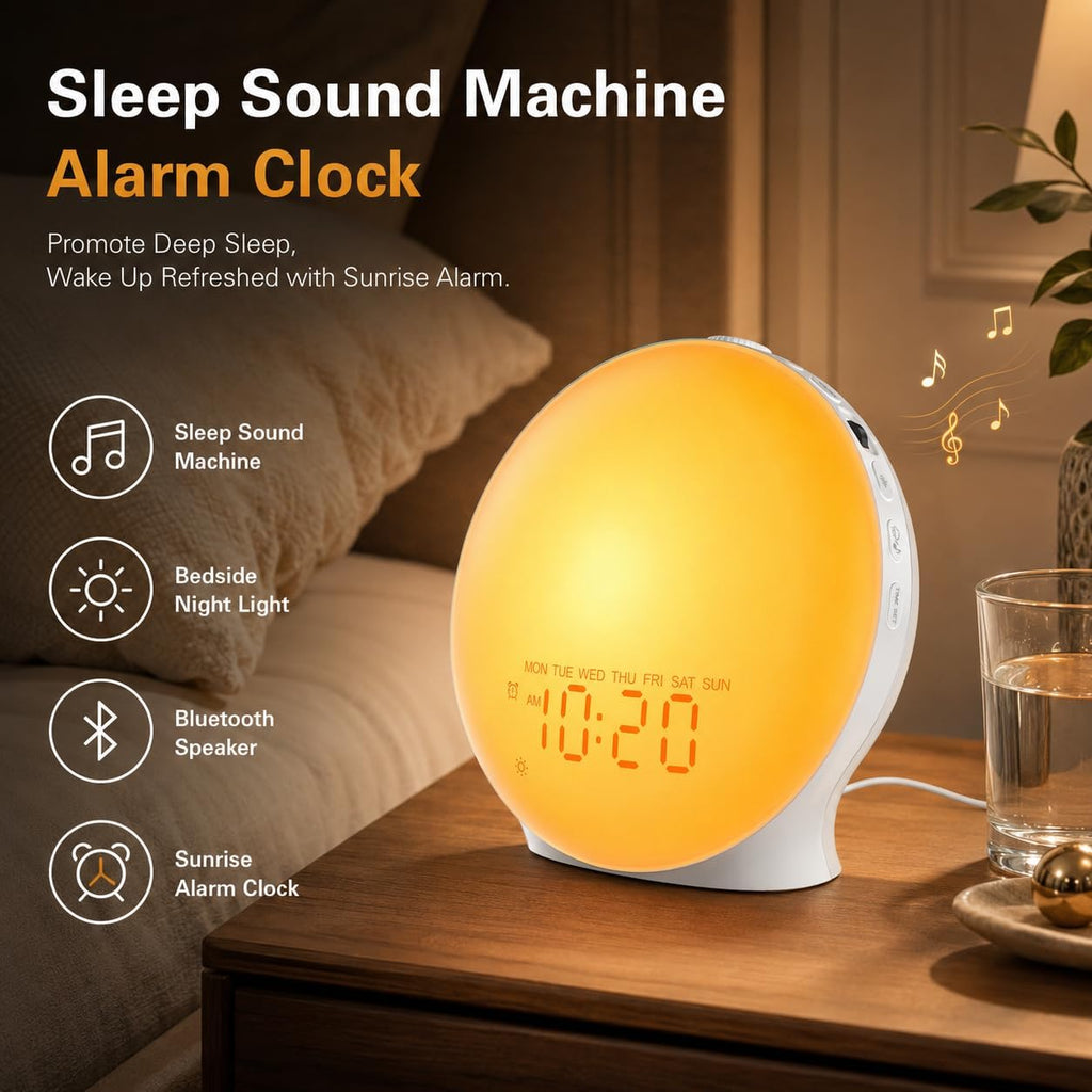Sunrise alarm clock white noise machine with 25 nature sleep sounds, fully dimmable clock for bedrooms, heavy sleepers, 17 light modes, Bluetooth speaker - view 8