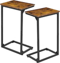 Couch Side Table, 26.37" Tall C Shaped End Table Set of 2 | TV Trays That Slide Under Sofa, Slim Laptop Workstation for Living Room Bedroom Small Spaces, Rustic Brown