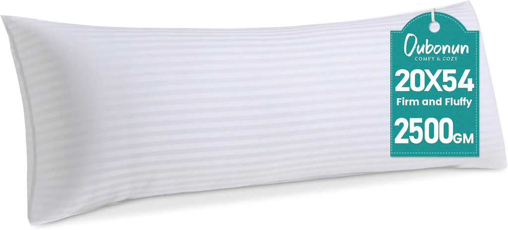 Premium Striped Body Pillow | Breathable Cooling Cotton Cover, Soft and Fluffy 3D Down Alternative Microfiber Filled, Long Bed Pillow for Side Sleepers