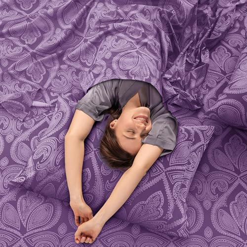 Paisley Queen Sheet Set, 4 PC Soft Microfiber Wrinkle Free Sheets - Luxurious Printed Bed Sheets Includes Flat Sheet, Fitted Sheet with Deep Pockets, & 2 Pillowcases - Purple - view 5