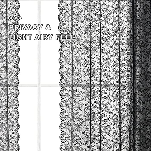 Black Lace Curtains for Bedroom W52 x L63 Inch, 2 Panels - view 4