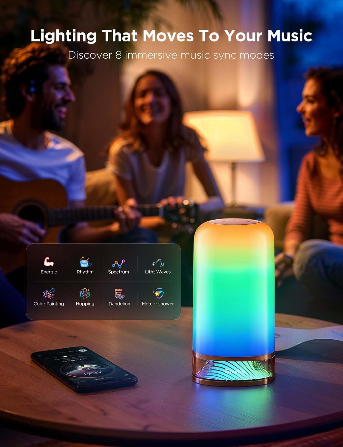 RGBIC smart table lamp 2, touch bedside small table lamp (corded) | LED desk lamp compatible with SmartThings, Matter, Alexa, nightstand lamp for bedroom living room night light, 64 scene modes - view 5
