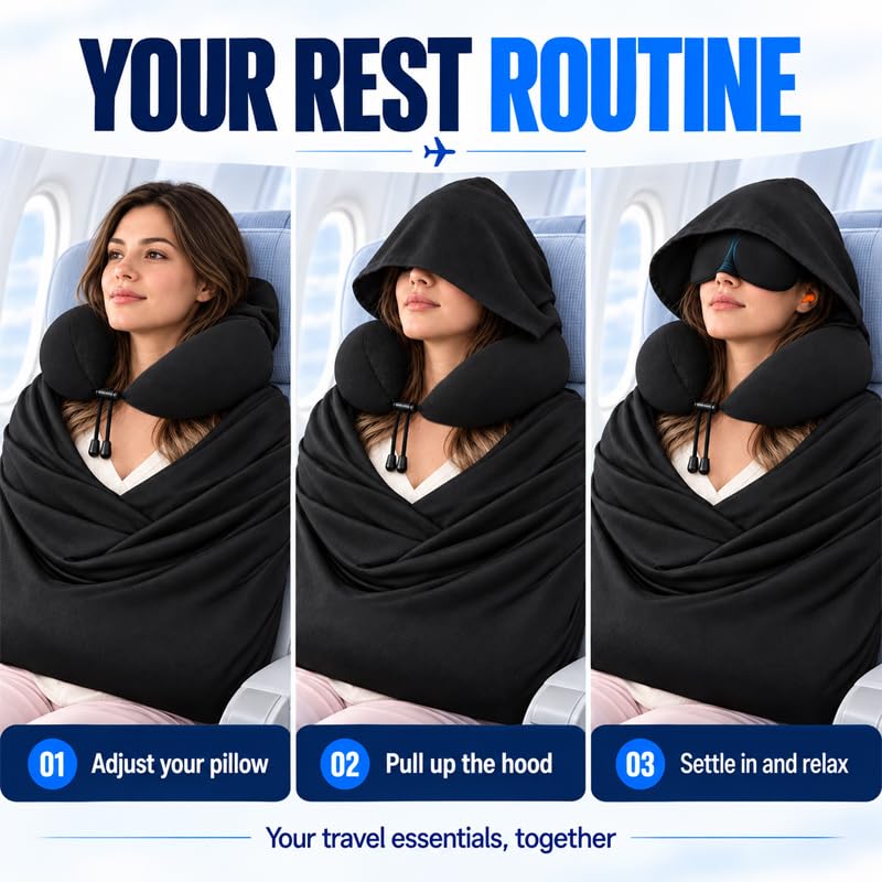 4 Pack Travel Sleep Set,Hooded Neck Pillow,Arm Wrap,Sleep Mask & Earplugs - view 4