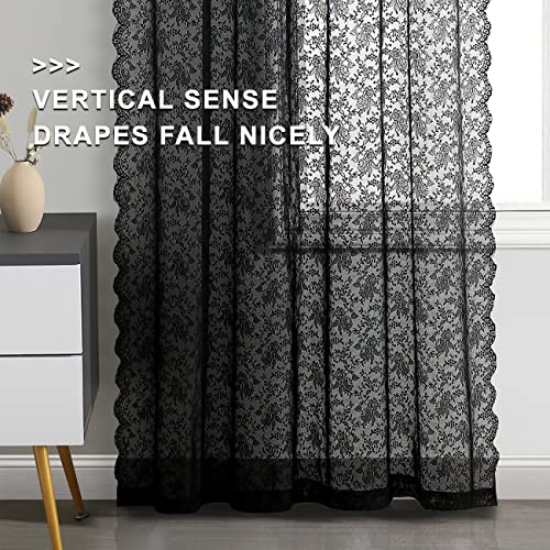 Black Lace Curtains for Bedroom W52 x L63 Inch, 2 Panels - view 5