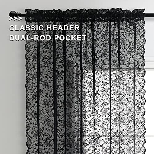 Black Lace Curtains for Bedroom W52 x L63 Inch, 2 Panels - view 3