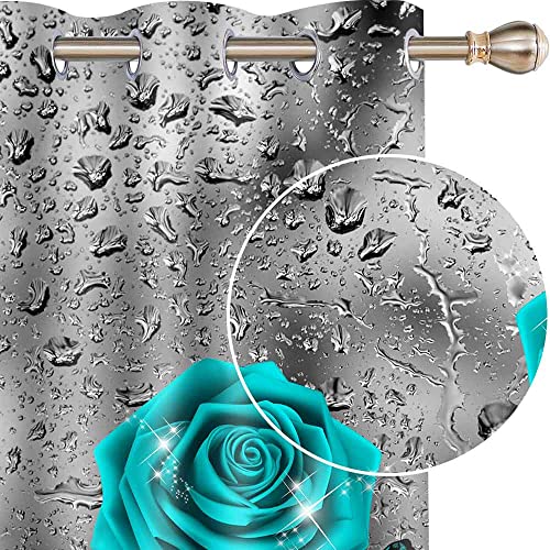 Teal Rose Raindrop Blackout Curtains 42x63 Inch 2 Panels - view 5