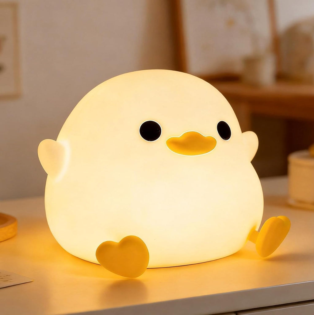 Duck night light, cute duck lamp, silicone dimmable nursery nightlight, rechargeable LED bedside lamp with 20 minutes timer & tap control baby girls women bedrooms, living room