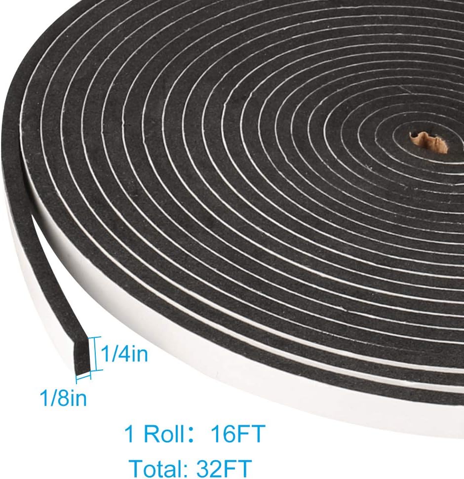 2 rolls weather stripping, 1/4 inch wide x 1/8 inch thick foam seal tape high density foam strip self adhesive, closed cell foam tape seal strip, 16 feet long each - view 2