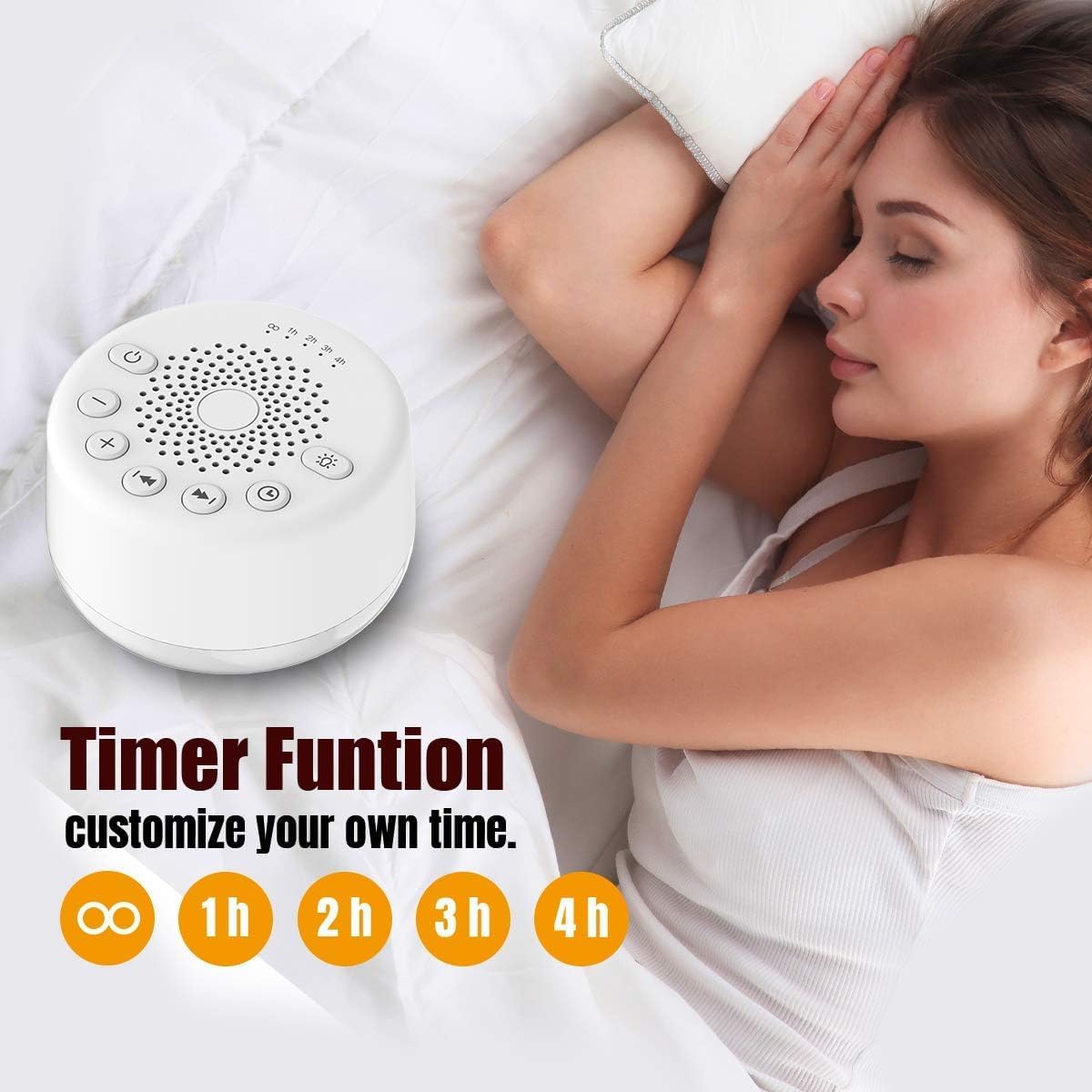 Sound Machine White Noise Machine with 25 Soothing Sounds and Night Lights with Memory Function 32 Levels of Volume and 5 Sleep Timer Powered by AC or USB for Sleeping Relaxation (White) - view 6