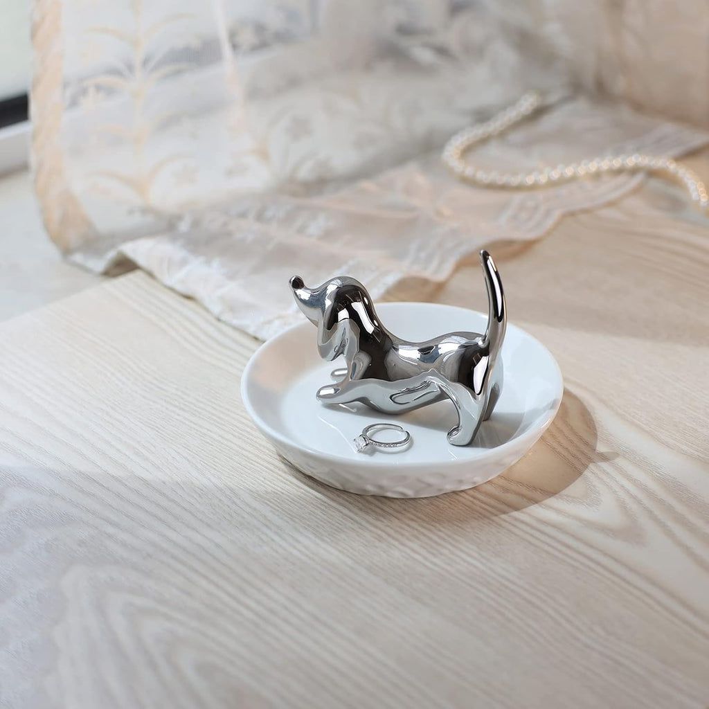 Dog ring holder, ceramic silver jewelry holder, mother's day gifts for dog mom gifts for women Christmas, Valentines - view 4