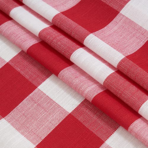 Red White Buffalo Check Semi Sheer Curtain Panels Gingham Plaid Textured Curtains Drapery,Farmhouse Grommet Window Drapes for Small Window,2 Panels,40"x54" - view 5