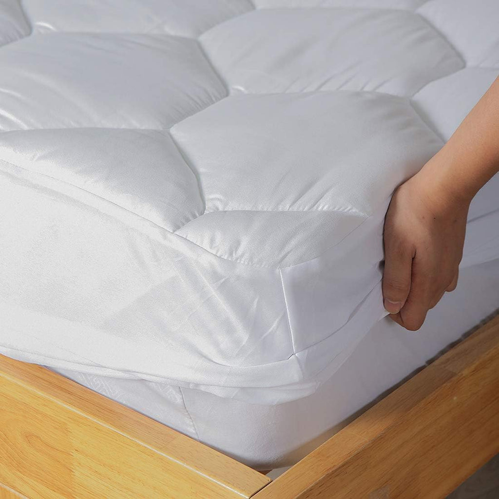 Queen Mattress Pad, 8-21" Deep Pocket Protector Ultra Soft Quilted Fitted Topper Cover Fit for Dorm Home Hotel -White - view 4