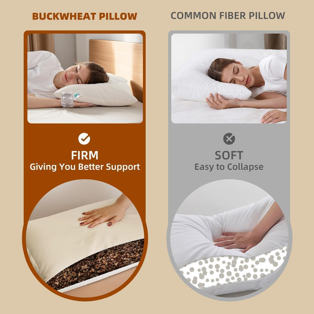 Organic Buckwheat Pillow for Sleeping with Organic Cotton Pillowcase | Kids/Travel Size 11''x16'' Adjustable Firmness & Height for Neck Pain Relief, Buckwheat Travel Pillow For Side/Back Sleepers - view 5