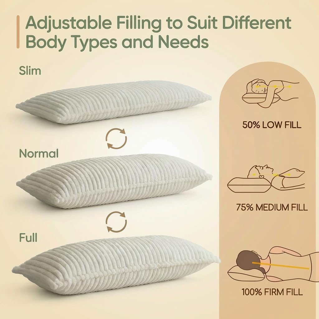 Luxurious Faux Fur Full Body Pillow for Adults,Shredded Memory Foam Body Pillows for Side Sleeper & Pregnancy, 20x54 Inch Fluffy Long Bed Pillow for Back Pain Relief, Removable Cover - view 5