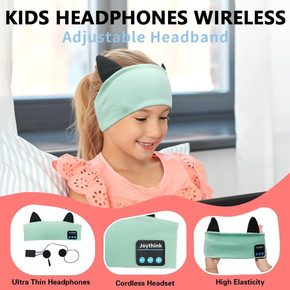 Kids Bluetooth Headband Headphones Sleep Mask Wireless Earphones Built in Thin Speaker Adjustable Sports Headset Sleep Headband for Girls Boys Toddler Children Baby Airplane Travel Study Aqua - view 5