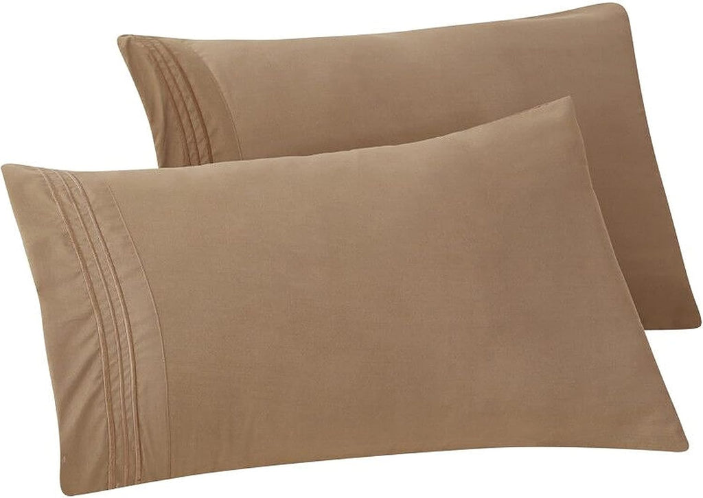 Solid pillowcases 1500 premium hotel quality microfiber - smooth weave, wrinkle and stain resistant, easy slip-on, 2-piece set, king pillowcase, taupe