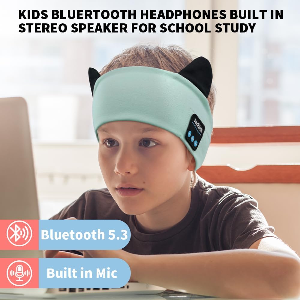 Kids Bluetooth Headband Headphones Sleep Mask Wireless Earphones Built in Thin Speaker Adjustable Sports Headset Sleep Headband for Girls Boys Toddler Children Baby Airplane Travel Study Aqua - view 4